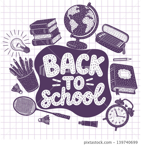 Back to school. Doodle hand drawn icons on notebook paper. Kids education. Pen sketch elements. College pattern. Children study. Science learn. Books and stationery. Line art. Vector Not AI Back to school. Doodle hand drawn icons on notebook paper. Kids education. Pen sketch elements. College pattern. Children study. Science learn. Books and stationery. Line art. Vector Not AI 139740699