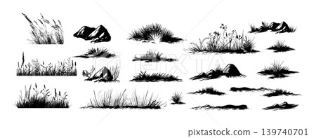 Grass Silhouette . Set Hand drawn. Not AI, vector illustration. Grass Silhouette . Set Hand drawn. Not AI, vector illustration. 139740701