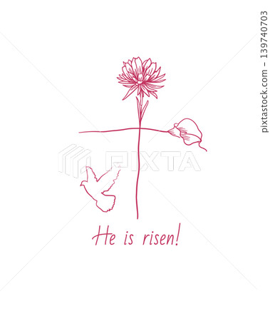 A simple religious cross made of two flowers in one line . Hand drawn. Not AI, vector illustration 139740703
