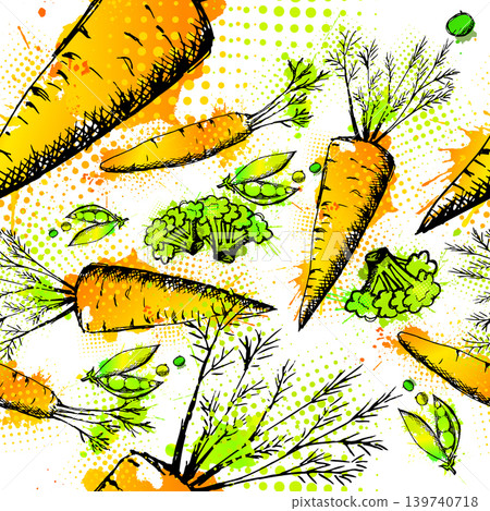 Carrot seamless pattern . Hand drawn. Not AI, vector illustration. Carrot seamless pattern . Hand drawn. Not AI, vector illustration. 139740718