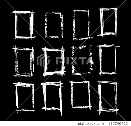 Set of frames with brush and chalk . Hand drawn. Not AI, vector illustration. Set of frames with brush and chalk . Hand drawn. Not AI, vector illustration. 139740722