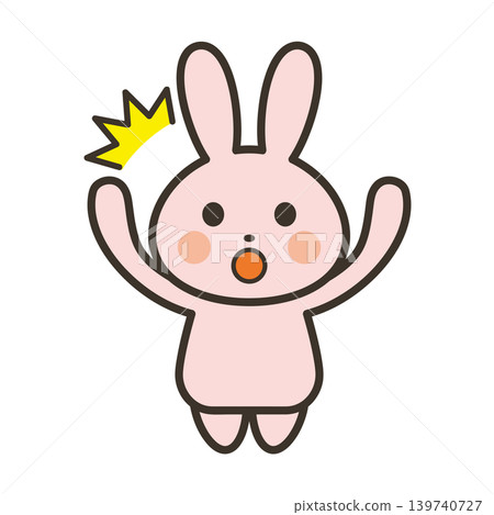 A full-body illustration of a cute rabbit character with both hands raised in surprise. A full-body illustration of a cute rabbit character with both hands raised in surprise. 139740727