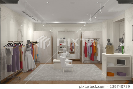 clothing store, interior visualization, 3D illustration clothing store, interior visualization, 3D illustration 139740729
