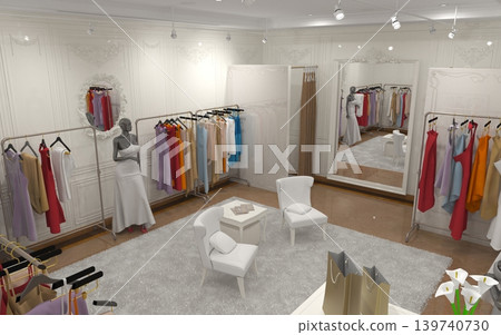 clothing store, interior visualization, 3D illustration clothing store, interior visualization, 3D illustration 139740730