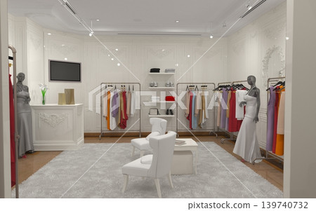 clothing store, interior visualization, 3D illustration clothing store, interior visualization, 3D illustration 139740732