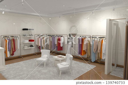 clothing store, interior visualization, 3D illustration clothing store, interior visualization, 3D illustration 139740733