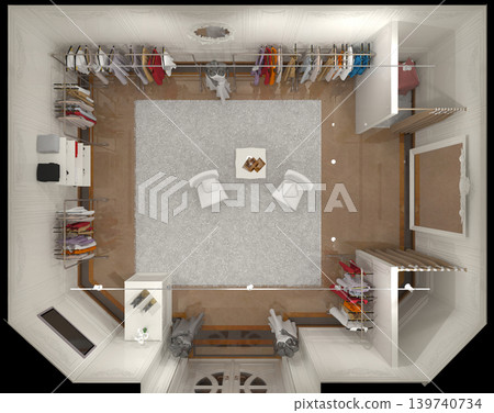 clothing store, interior visualization, 3D illustration clothing store, interior visualization, 3D illustration 139740734