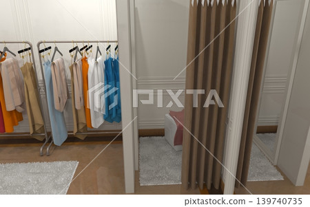 clothing store, interior visualization, 3D illustration clothing store, interior visualization, 3D illustration 139740735