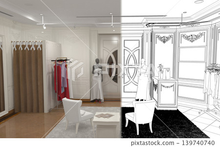 clothing store, interior visualization, 3D illustration clothing store, interior visualization, 3D illustration 139740740