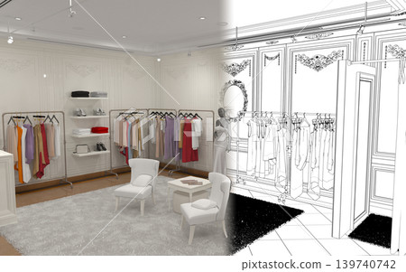 clothing store, interior visualization, 3D illustration 139740742
