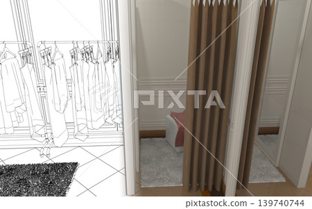 clothing store, interior visualization, 3D illustration clothing store, interior visualization, 3D illustration 139740744