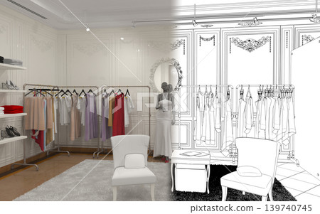 clothing store, interior visualization, 3D illustration clothing store, interior visualization, 3D illustration 139740745