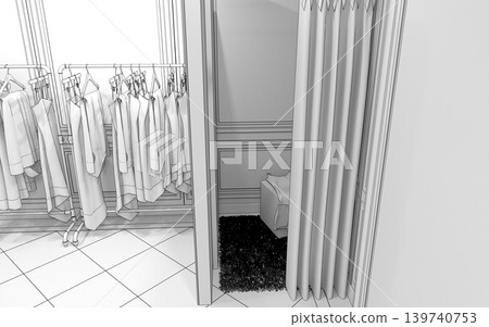 clothing store, interior visualization, 3D illustration clothing store, interior visualization, 3D illustration 139740753