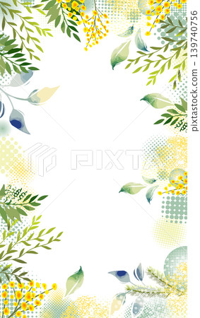 floral frame with mimosa . Hand drawn. Not AI, vector illustration. floral frame with mimosa . Hand drawn. Not AI, vector illustration. 139740756