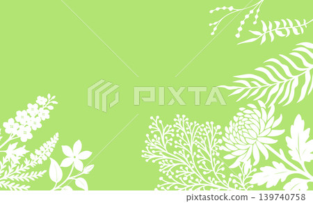 Delicate green floral frame with white flowers . Hand drawn. Not AI, vector illustration. 139740758