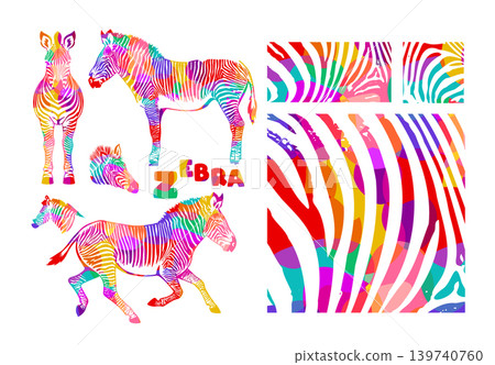 colored zebra set. Hand drawn. Not AI, vector illustration. colored zebra set. Hand drawn. Not AI, vector illustration. 139740760