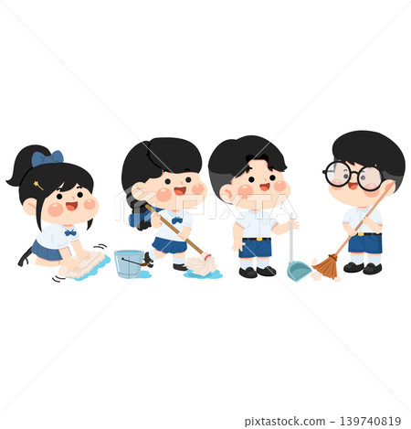 Children Cleaning The Floor Together Children Cleaning The Floor Together 139740819