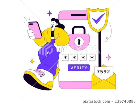 OTP Vector Illustration Featuring Mobile Verification, Secure Login, One Time Password Authentication and Digital Security Design 139740893