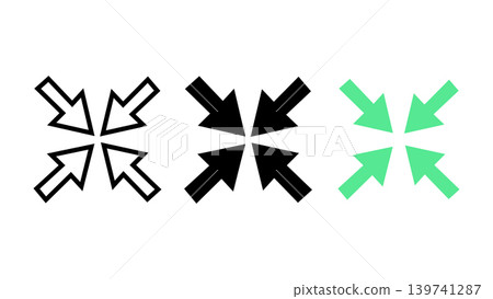 Collapse arrows icon set minimize inward arrows outline solid and green vector illustration Collapse arrows icon set minimize inward arrows outline solid and green vector illustration 139741287