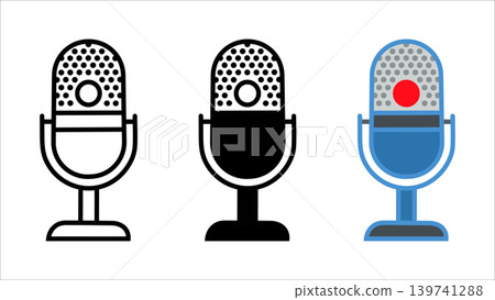 Microphone icon set podcast radio studio mic outline solid and color vector illustration Microphone icon set podcast radio studio mic outline solid and color vector illustration 139741288