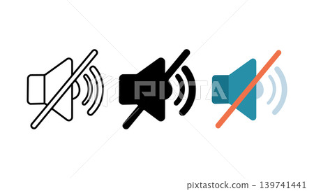 Mute speaker icon set volume off sound disabled outline solid and color vector Mute speaker icon set volume off sound disabled outline solid and color vector 139741441
