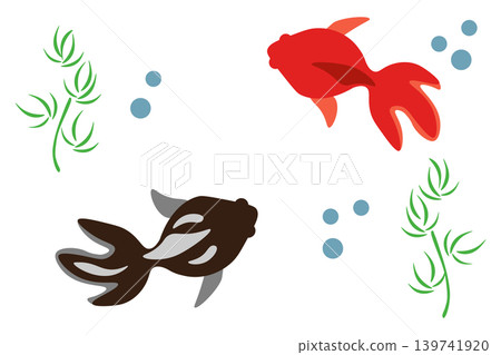 An illustration of red and black goldfish swimming underwater. An illustration of red and black goldfish swimming underwater. 139741920