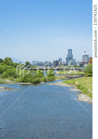 Hirose River and a panoramic view of Sendai city in spring 139741925