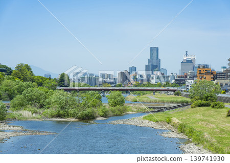 Hirose River and a panoramic view of Sendai city in spring Hirose River and a panoramic view of Sendai city in spring 139741930