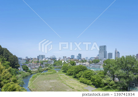 Hirose River and a panoramic view of Sendai city in spring Hirose River and a panoramic view of Sendai city in spring 139741934