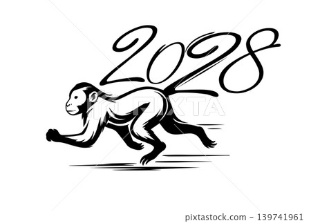 Happy New year of the monkey 2028 greeting card for the Year of the monkey according to the Chinese calendar. Hand drawn. Not AI, vector illustration 139741961