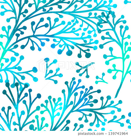 Seamless white background with blue neon flowers. Hand drawn. Not AI, vector illustration 139741964