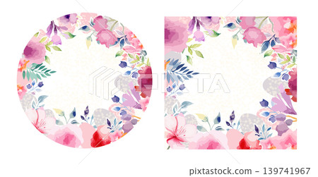 A set of beautiful frames of watercolor pink flowers. Hand drawn. Not AI, vector illustration A set of beautiful frames of watercolor pink flowers. Hand drawn. Not AI, vector illustration 139741967