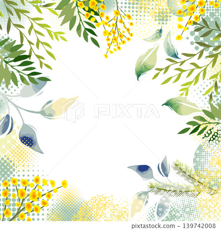 floral frame with mimosa . Hand drawn. Not AI, vector illustration. floral frame with mimosa . Hand drawn. Not AI, vector illustration. 139742008