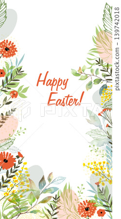 Happy Easter greeting card with egg. Religious holiday vector illustration for poster, flyer. hand drawn. Not AI, Vector illustration Happy Easter greeting card with egg. Religious holiday vector illustration for poster, flyer. hand drawn. Not AI, Vector illustration 139742018