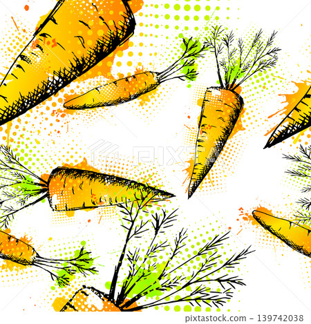 Carrot seamless pattern . Hand drawn. Not AI, vector illustration. Carrot seamless pattern . Hand drawn. Not AI, vector illustration. 139742038