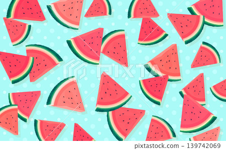Red cut watermelon pattern with polka dot background (horizontal) Red cut watermelon pattern with polka dot background (horizontal) 139742069