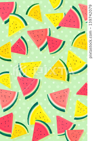 Yellow cut watermelon pattern and polka dot background_vertical Yellow cut watermelon pattern and polka dot background_vertical 139742079