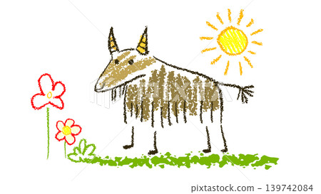 Goat children's drawing Hand drawn. Not AI, vector illustration. Goat children's drawing Hand drawn. Not AI, vector illustration. 139742084