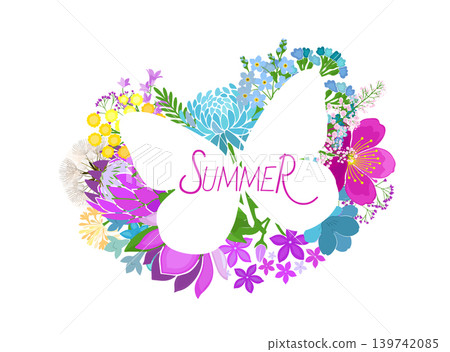 Butterfly and flower. Summer abstraction Hand drawn. Not AI, vector illustration. Butterfly and flower. Summer abstraction Hand drawn. Not AI, vector illustration. 139742085