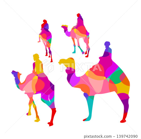 A colorful camel with a man . Hand drawn. Not AI, vector illustration A colorful camel with a man . Hand drawn. Not AI, vector illustration 139742090