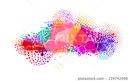 Colored paint blobs with cracks, dots and halftone. Hand drawn. Not AI, vector illustration. Colored paint blobs with cracks, dots and halftone. Hand drawn. Not AI, vector illustration. 139742096