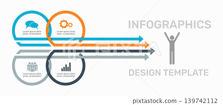 Modern infographic design template featuring four numbered arrows, business icons, and a human figure. Vector illustration. Modern infographic design template featuring four numbered arrows, business icons, and a human figure. Vector illustration. 139742112