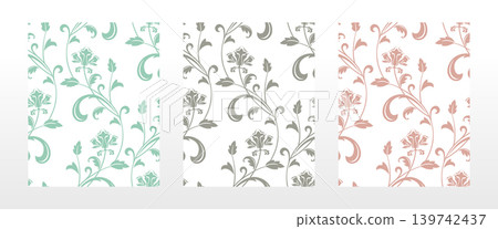 Wallpapers in the style of Baroque.. Set of colored floral ornaments. Seamless vector backgrounds Graphic patterns for fabric, wallpaper, packaging. Ornate Damask flower illustration Wallpapers in the style of Baroque.. Set of colored floral ornaments. Seamless vector backgrounds Graphic patterns for fabric, wallpaper, packaging. Ornate Damask flower illustration 139742437