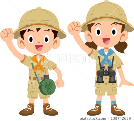 Boys and girls in expedition clothes Boys and girls in expedition clothes 139742639