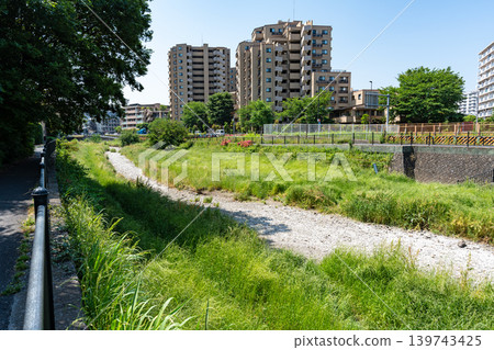 The dry Nogawa River, Kikunodai, Chofu City, Tokyo The dry Nogawa River, Kikunodai, Chofu City, Tokyo 139743425