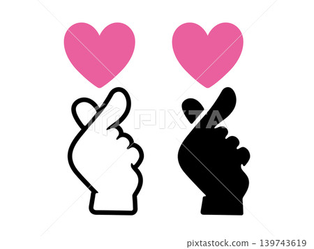A set of icon images of a finger heart made with the thumb and index finger. Cute vector illustrations. A set of icon images of a finger heart made with the thumb and index finger. Cute vector illustrations. 139743619