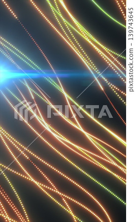 Curved dotted light trails in yellow, green, and orange, creating a futuristic abstract data flow and digital motion background. Curved dotted light trails in yellow, green, and orange, creating a futuristic abstract data flow and digital motion background. 139743645