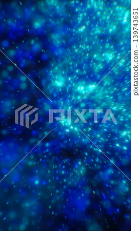 Abstract deep blue starfield with teal bokeh particles and radial zoom motion, creating a futuristic space travel warp background 139743651
