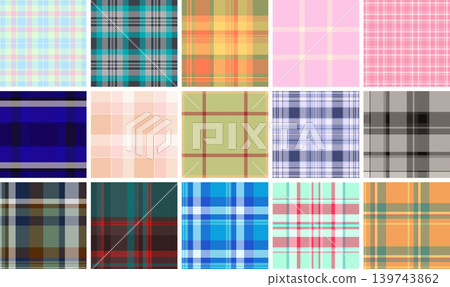 Plaid pattern set created for cozy interiors and family traditions. Vector patterns enhance blankets, pillows, apparel, and digital design projects. Plaid pattern set created for cozy interiors and family traditions. Vector patterns enhance blankets, pillows, apparel, and digital design projects. 139743862