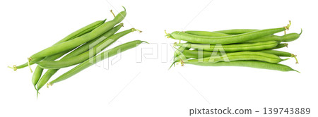 Two bunches of fresh green beans isolated on white background Two bunches of fresh green beans isolated on white background 139743889